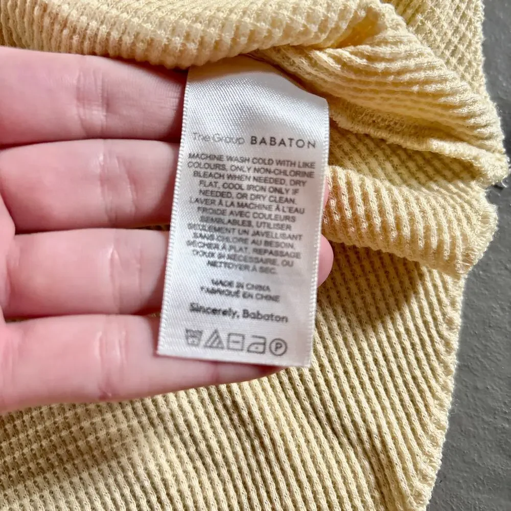 Aritzia Thermal Waffle Knit Cowl Neck Sweater Soft Butter Yellow Medium
